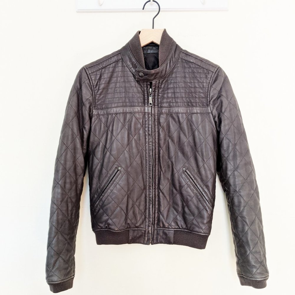 DIESEL Grey Reversible Leather Jacket SMALL